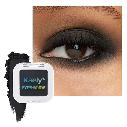 Kaely Pressed Single Eyeshadow Makeup, Black Matte Highly Pigmented Monochrome Eye Shadow Palette, Waterproof Neutral Powde Mini Eyeshadow, sombras para ojos, Lightweight Blendable, 07
