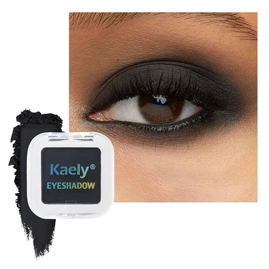 Kaely Pressed Single Eyeshadow Makeup, Black Matte Highly Pigmented Monochrome Eye Shadow Palette, Waterproof Neutral Powde Mini Eyeshadow, sombras para ojos, Lightweight Blendable, 07