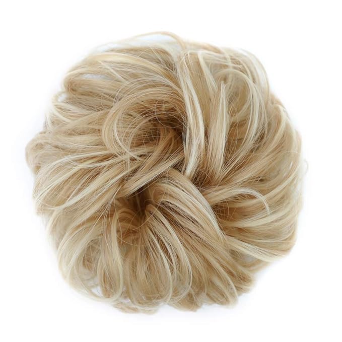 MORICA 2PCS Messy Bun HairPiece Scrunchies - Synthetic Scrunchies Curly Wavy Ponytail HairExtention for ThinHair Women (AshBlonde & BleachBlonde#)