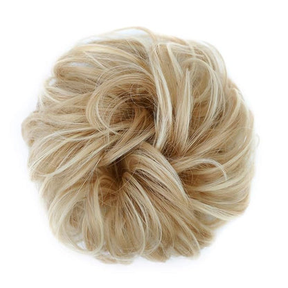 MORICA 2PCS Messy Bun HairPiece Scrunchies - Synthetic Scrunchies Curly Wavy Ponytail HairExtention for ThinHair Women (AshBlonde & BleachBlonde#)