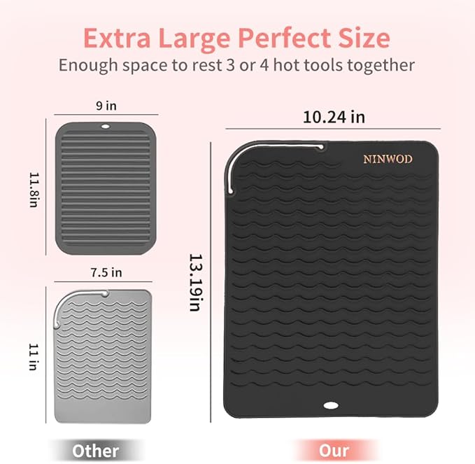 Oversize Heat Resistant Mats for Countertop, 13.19" x 10.24" Professional Hot Tool Hair Straightener Mat, Hot Tools Organizer, Home Necessities with Velcro (Black)