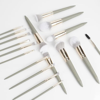 18pcs Makeup Brush Set with Case Dense Synthetic Fiber Premium Metal Ferrule Wood Handle Brushes Includes Powder Foundation Blush Eyeshadow Kit Professional Make up Tools for Women(Grey)