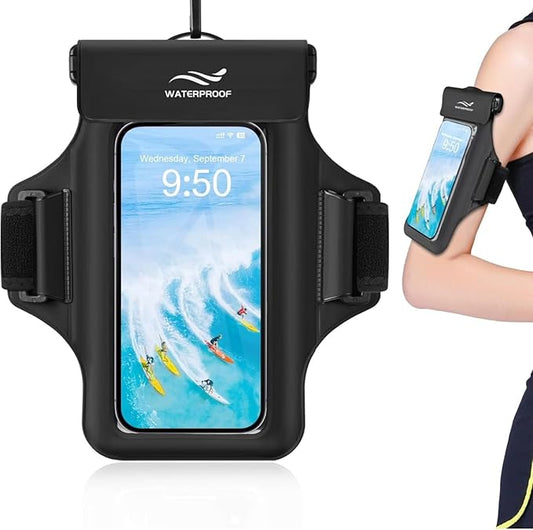 2-in-1 Underwater Waterproof Phone Pouch &Phone Armband for Phones up to 6.7", IPX8 Floating Waterproof Phone Case with Detachable Strap, Dry Bags Waterproof, Beach Vacation Essentials