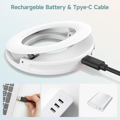 Selfie Ring Light , Rechargeable Selfie Fill Light with Retaining Clip On, Video Conference Light for Phone, Laptop, Zoom Meeting, Make up