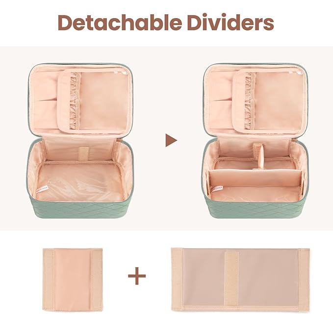 OCHEAL Makeup Bag, Large Capacity Travel Make Up Bag for Cosmetics Vertical Storage,Toiletry Bag for Skincare Makeup Organizer Bag-Green Nylon