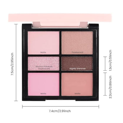 6-Color Pink Champange Brown Matte & Shimmer Eyeshadow Palette with Mirror – Highly Pigmented, Long-Lasting Eye Makeup for Artists & Creative Looks (01#