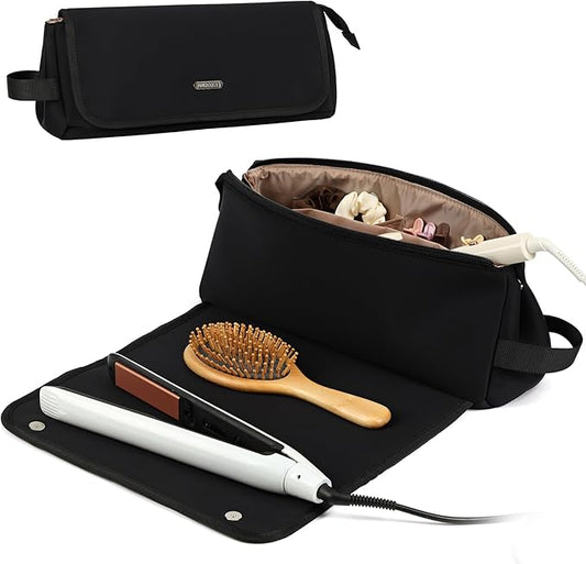 FINDCOZY Hair Tools Travel Bag, Haircare Accessory Organizer with Heat Resistant Mat for Curling Iron, Straighteners and ‌Styling Appliance, Black