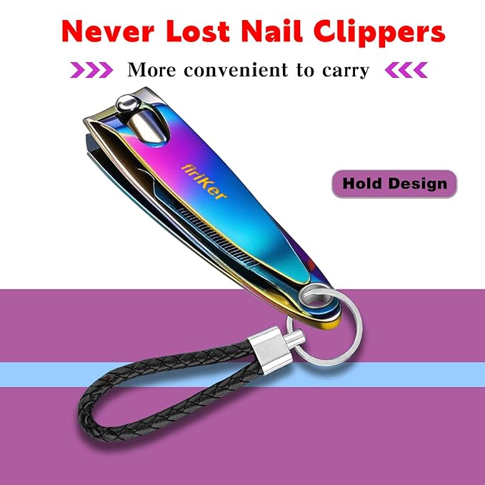 Nail Clipper Set, Sturdy Stainless Steel Fingernails & Toenails Clippers & Nail File, Sharp Effortless Fingernail Toenail Trimmer, Portable Nail Cutter for Women Men（Rainbow）