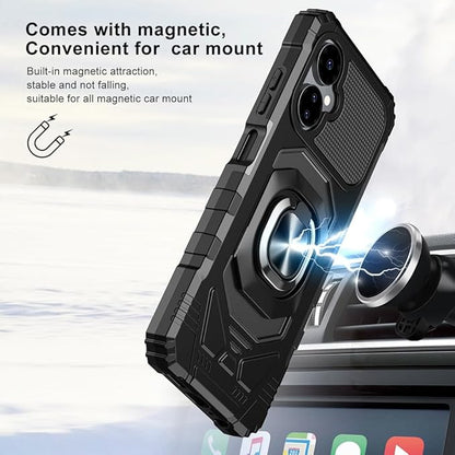 for Boost Mobile Celero 5G 2024 Case with 1 Pack Screen Protector,Dual Layer Hybrid Heavy Duty Defender Protection,Sleek Rugged Reinforced Cushion Corner Kickstand Shockproof Bumper Cover Black