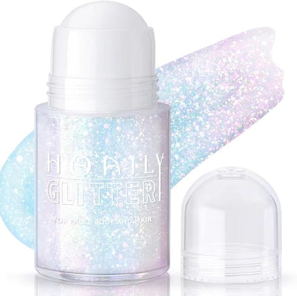 Roll-on Holographic Body Glitter Gel for Face Hair, Chameleon Color Changing Glitter Gel Under Light, Chunky Mermaid Sequins Festival Party Rave Accessories Shimmer Makeup (8# Sparkling Pink)