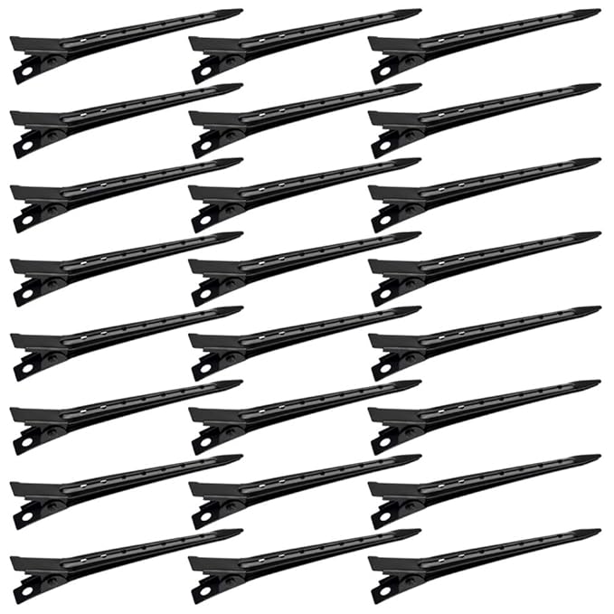 24 Packs Duck Bill Clips, Bantoye 2.75 Inches Rustproof Metal Alligator Curl Clips with Holes for Hair Styling, Hair Coloring, Black