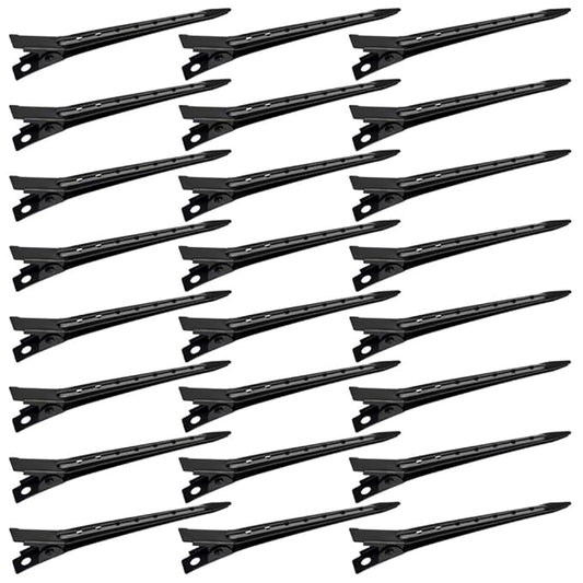 24 Packs Duck Bill Clips, Bantoye 2.75 Inches Rustproof Metal Alligator Curl Clips with Holes for Hair Styling, Hair Coloring, Black