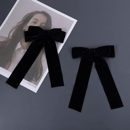 2PCS Handmade Velvet Bow Hair Clips, Headbands for Women Girls, Elegant Hair Ties Hair Styling Accessories, Hair Band Set, Gifts for Mom, Yoga Outdoor Headdress Decor, Black