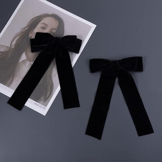 2PCS Handmade Velvet Bow Hair Clips, Headbands for Women Girls, Elegant Hair Ties Hair Styling Accessories, Hair Band Set, Gifts for Mom, Yoga Outdoor Headdress Decor, Black