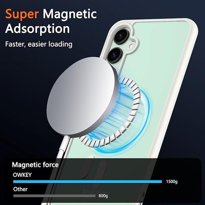 OWKEY Design for Galaxy S23 FE Case 6.4'', Magnetic Galaxy S23 FE Case for Magsafe with Screen Protector [Military-Grade Protection] Shockproof Phone Cover Slim Protective Bumper for S23 FE 5G, White