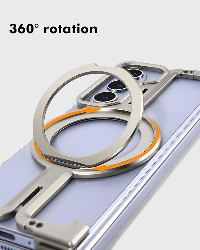 OATSBASF for Samsung Galaxy Z Fold 5 Bumper Case, with Kickstand 360° Rotatable Magnetic Stand Case, Minimalist Phone Case for Galaxy Z Fold 5, Frameless Metal Case, Natural Titanium