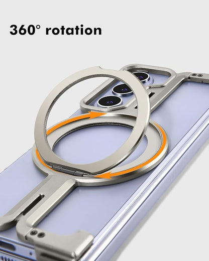 OATSBASF for Samsung Galaxy Z Fold 5 Bumper Case, with Kickstand 360° Rotatable Magnetic Stand Case, Minimalist Phone Case for Galaxy Z Fold 5, Frameless Metal Case, Natural Titanium