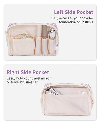 Narwey Small Striped Makeup Bag for Purse Mini Cosmetic Bag Travel Makeup Pouch Zipper Pouch Cute Make up Bags with Compartments for Women Girls (Purple Stripe, Small)