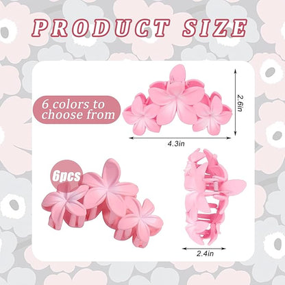 6Pcs Flower Hair Clips for Women,Non-Slip Matte Flower Hair Clips for Women,Hawaiian Clip Large Plumeria Hair Clip Banana Cute Clip Beach Hair Accessories (Frosted gradient color)