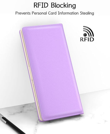 Nipichsha Womens Wallet, RFID Slim Wallets for Women, Thin Ladies Credit Card Holder Purse, Cute Leather Bifold Clutch Billfold with 11 Card Slots & ID Window, Purple
