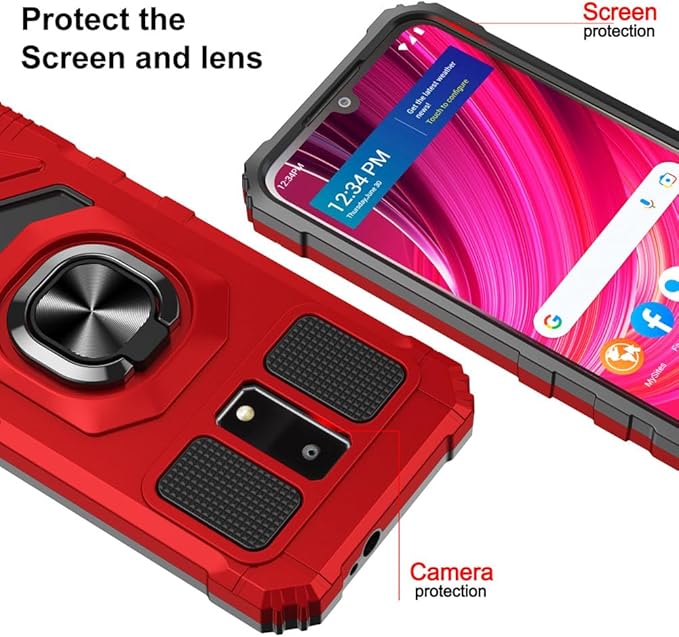for Blu View 4 Case with 1 Pack Screen Protector,Dual Layer Hybrid Heavy Duty Defender Protection,Sleek Rugged Reinforced Cushion Corner Kickstand Shockproof Bumper Cover for Blu View 4 B135DL Red