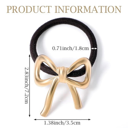 4 Pcs Bowknot Hair Ties for Women Elegant Gold Silver Bow Ponytail Holder Metal Elastic Hair Scrunchies Cute Rubber Bands Hair Ropes for Girls Thick Thin Curly Hair Styling Accessories