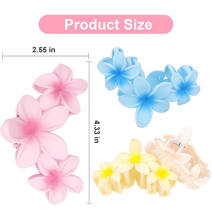 ANBALA 4PCS Flower Matte Claw Clips for Thick Hair - Large Plumeria Hair Accessories for Women, Summer Beach Hair Clips (Colorful)