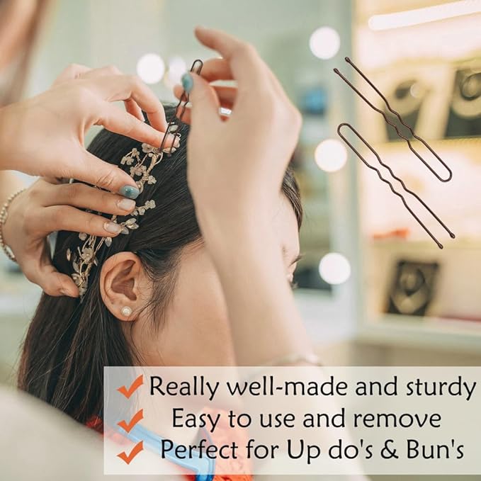 330 Count U Shaped Hair Pins Brown, YINGFENG 2.4inch Brown Bun Pins Bun Hair Pins for Women Girls with Storage Box, Hair Accessories for All Hair Types