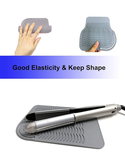 Heat Resistant Mat for Curling Iron, Flat Irons and Hair Straightener Hair Styling Tools 9" x 6.5", Food Grade Silicone, Grey