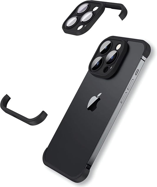 Frameless Case for iPhone 15 Pro Max Case with Camera Lens Protector, Slim Soft TPU Silicone Shockproof Phone Borderless Cover,Ultra-Thin Lightweight Bumper Frameless Slim Cover,Black