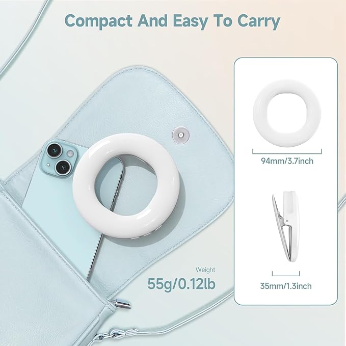 Selfie Ring Light , Rechargeable Selfie Fill Light with Retaining Clip On, Video Conference Light for Phone, Laptop, Zoom Meeting, Make up