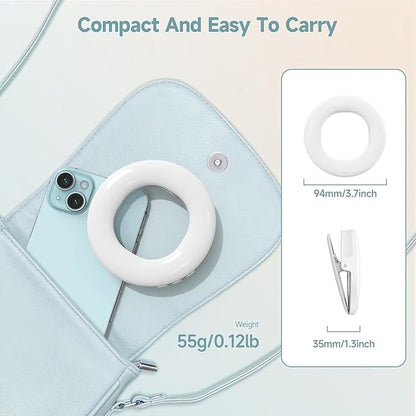 Selfie Ring Light , Rechargeable Selfie Fill Light with Retaining Clip On, Video Conference Light for Phone, Laptop, Zoom Meeting, Make up