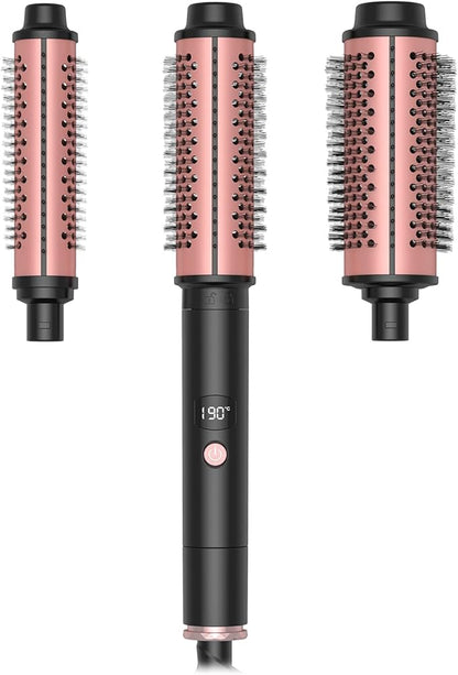 3 in 1 Thermal Round Brush Thermal Curling Brush, Negative Ion Curling, Straightening Volumizing Hair Tool Digital Temperature Display Interchangeable Heads for All Hair Types