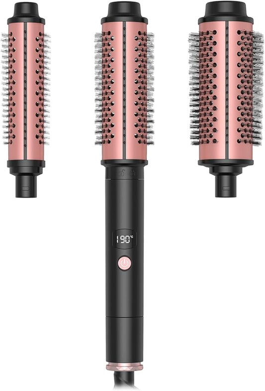 3 in 1 Thermal Round Brush Thermal Curling Brush, Negative Ion Curling, Straightening Volumizing Hair Tool Digital Temperature Display Interchangeable Heads for All Hair Types