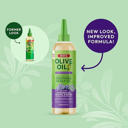 ORS Olive Oil Braidzone Soothing Scalp Oil with Lavender, Acai & Biotin for Nourishment 4.3 oz (Pack of 4)