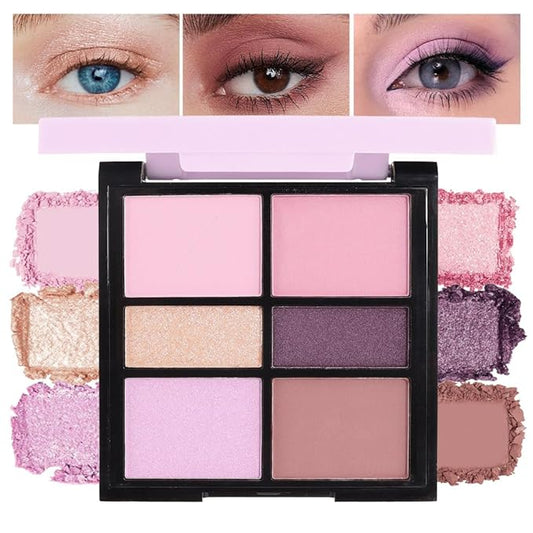 Six-Color Eyeshadow Makeup Palette, Deep Nude Rose Gold Amethyst Champagne Gold Plum Red Pink Eyeshadows, Blendable Matte and Shimmer, Long-Lasting -Waterproof-Cruelty-Free With Built-In Mirror - 03#
