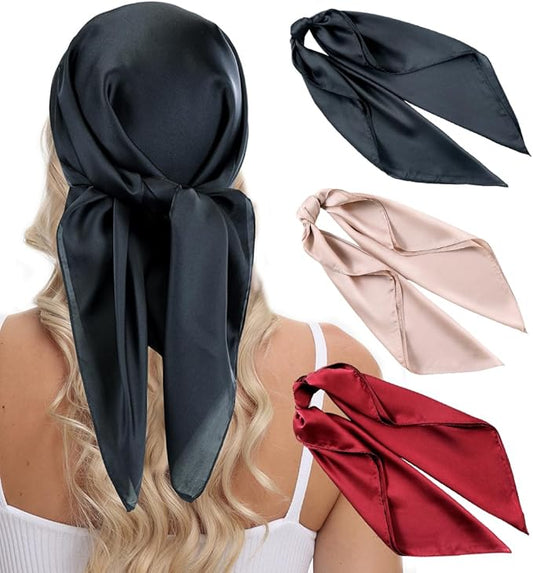 MINIDORA Satin Scarves for Women 27.5 × 27.5 inches Medium Square Elegant Silk Feeling Head Scarf