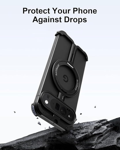 OATSBASF Bumper Case for Google Pixel 9 Pro/Pixel 9, Invisible Magnetic O-Ring Stand Case, Minimalist Phone Case for Google Pixel 9 Pro/Pixel 9, Frameless Design, Black