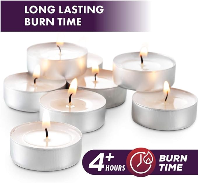 MontoPack Unscented Tea Light Candles 45 Pack | 4 Hours, White, Smokeless, Dripless Small Votive Paraffin Tealights | Long-Lasting for Home, Shabbat, Weddings, Events, Emergencies | Mini Candles Bulk