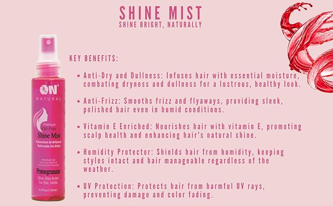 On Organic Natural Premium Oil Free Weave & Wig Shine Mist, Pomegranate 4.5 oz