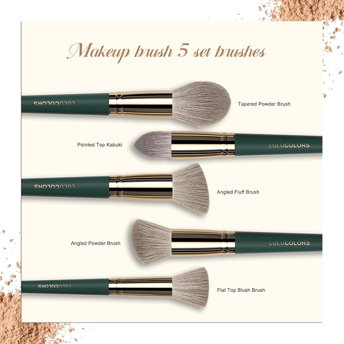 5-Piece Face Makeup Brush Set in Dark Blue – Precision Brushes for Flawless Application and Blending(5 Face Green)
