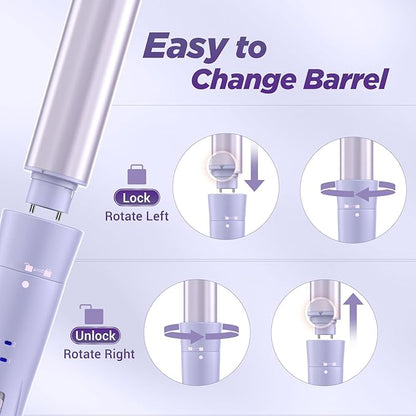 5 in 1 Wand Curling Iron-Curling Wand Set with Hair Straightener, 3 Barrels Hair Crimper Iron, 3 Ceramic Curling Irons (0.35 "-1.25"), 2 Temps Fast Heat Hair Curler Waver with Glove & Clip-Purple