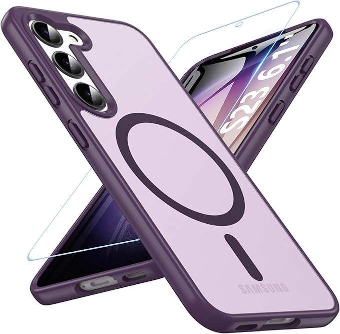OWKEY for Galaxy S23 Case 6.1'', Magnetic Samsung Galaxy S23 Case for Magsafe with Screen Protector, [Military Grade Protection] Shockproof Phone Cover S23 Case Protective Case for Samsung S23, Purple