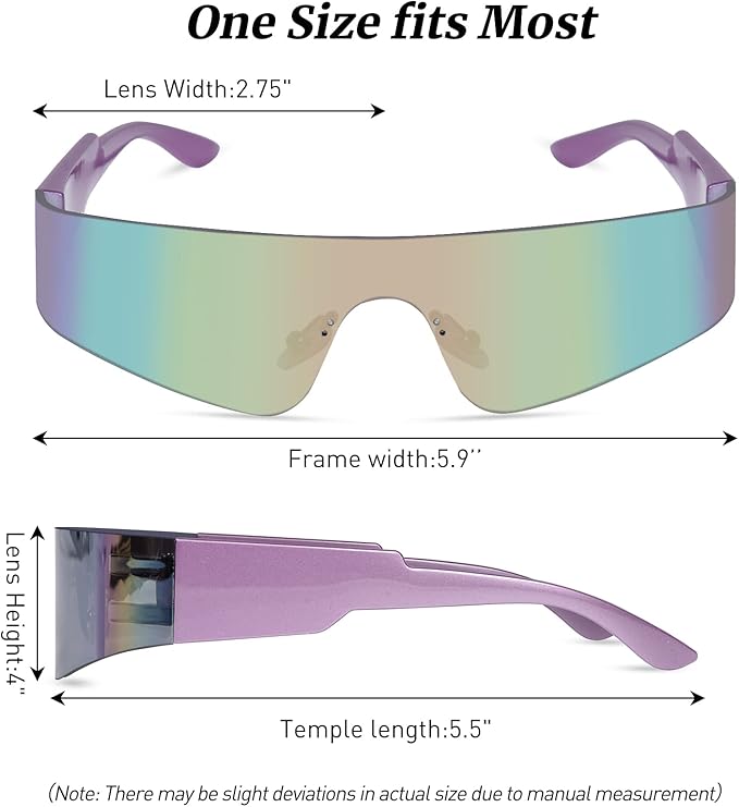 Futuristic Wrap Around Fashion Sunglasses Y2K Silver Trendy Rimless Glasses Cyberpunk Eyewear Women Men Rave Party