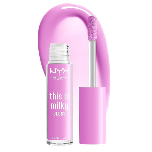 NYX PROFESSIONAL MAKEUP This Is Milky Gloss, Vegan Lip Gloss, 12 Hour Hydration - Lilac Splash (Sheer Baby Purple)