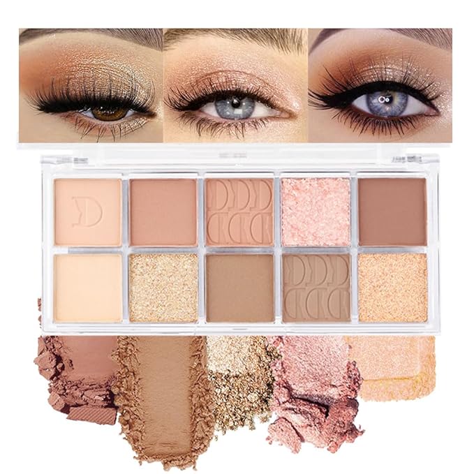 10Colors Nude Light Brown Eyeshadow Palette Makeup,Natural Neutral Highly Pigmented Eye Shadow,Naturing-Looking Long Lasting Waterproof Blendable Hypoallergenic Suitable for Beginners