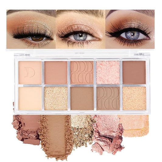 10Colors Nude Light Brown Eyeshadow Palette Makeup,Natural Neutral Highly Pigmented Eye Shadow,Naturing-Looking Long Lasting Waterproof Blendable Hypoallergenic Suitable for Beginners