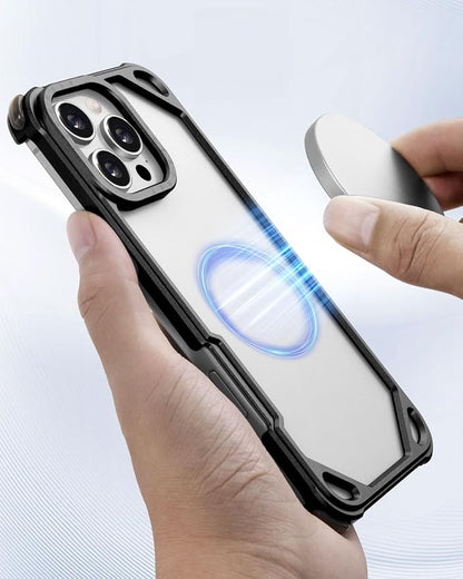 OATSBASF for iPhone 16 Pro Max 6.9" Bumper Case Metal, Aluminum Frame Slim Fit No Back Design, Compatible with MagSafe, 4 Corner Shockproof Protection, Minimalist Frameless Phone Case, Black