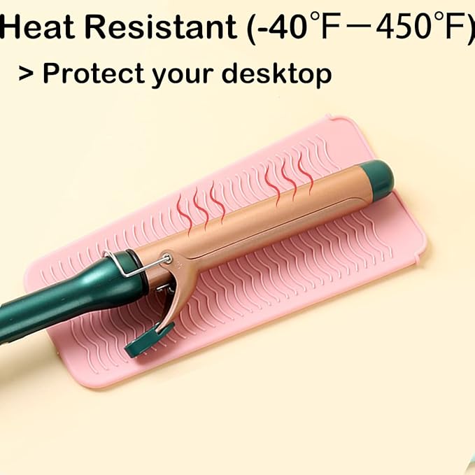 2 Heat Resistant Silicone Mat with Hanging Hole, Straightener Heat Resistant Travel Mat & Pouch for Curling Iron, Flat Iron and Other Hot Hair Styling Tools, 11 x 5 in, Pink+Gray