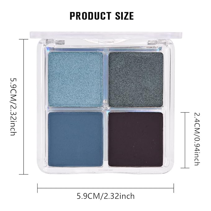 4 Colors Icy Blue Steel Blue Midnight Blue Jet Black Eye Shadow Palette Makeup, Highly Pigmented Waterproof Matte Shimmer Eyeshadow Palette for Women, paleta de sombras de ojos, Vegan & Cruelty-free13